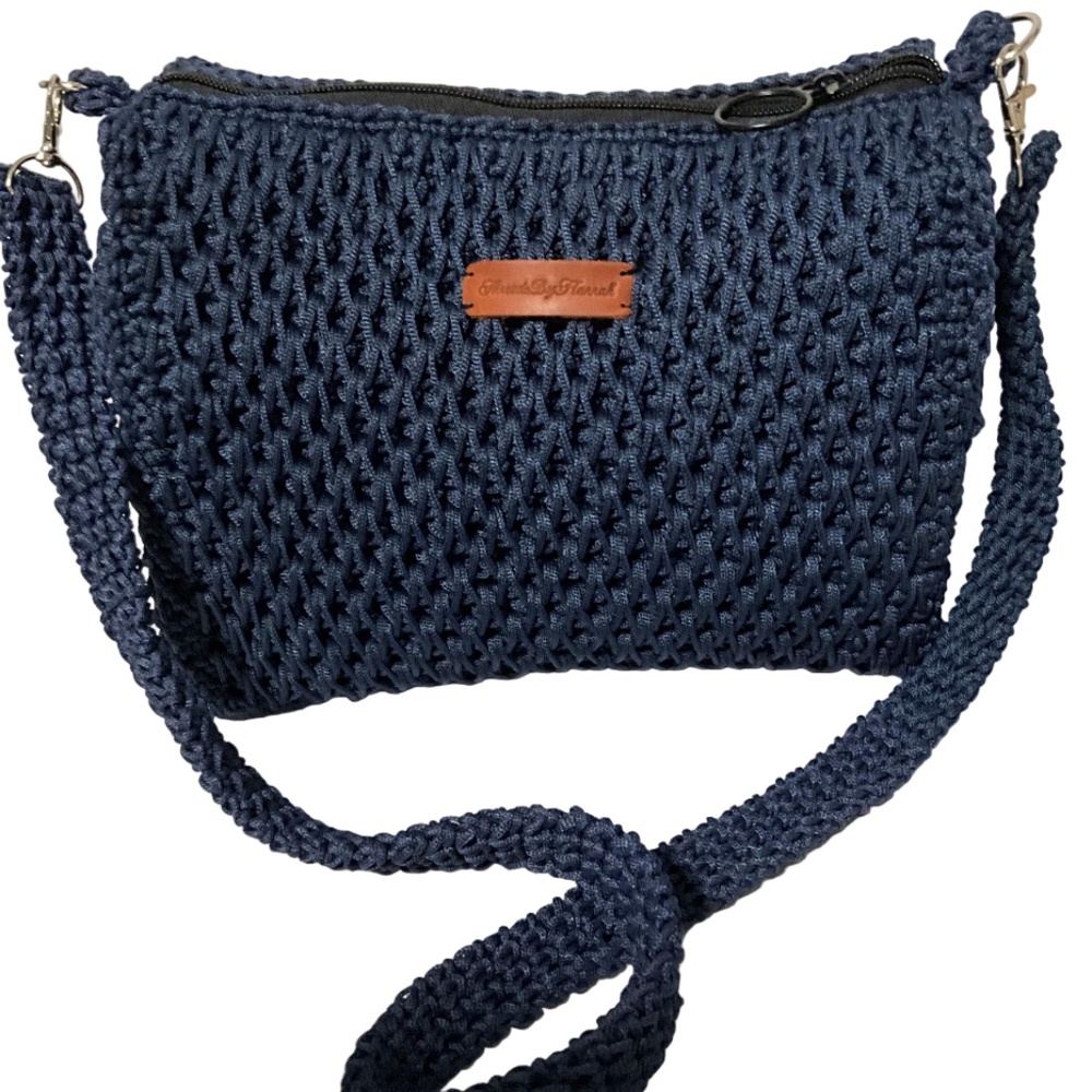 Handmade Blue Crochet Sling Handbag
